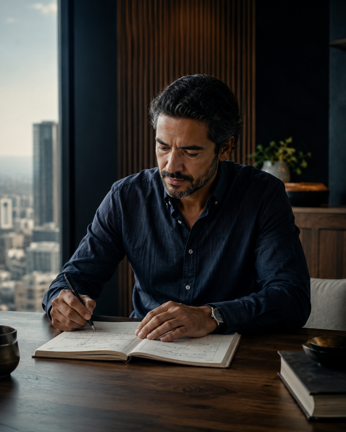 Emprendedor latinoamericano planificando con propósito